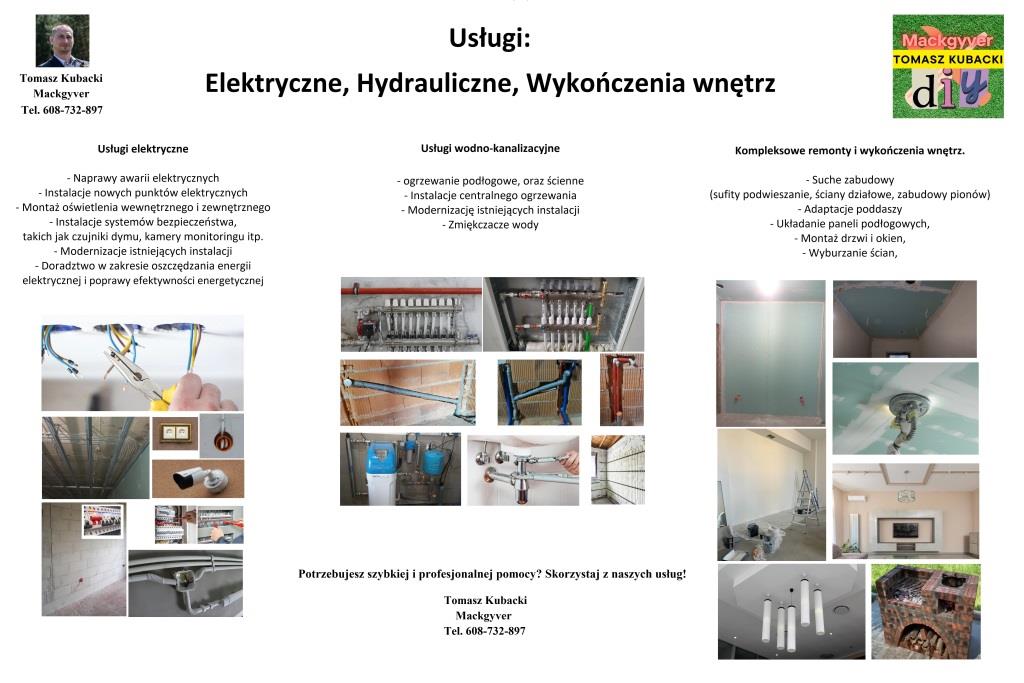 Usługi: Elektryczne, Hydrauliczne, Wykończenia wnętrz